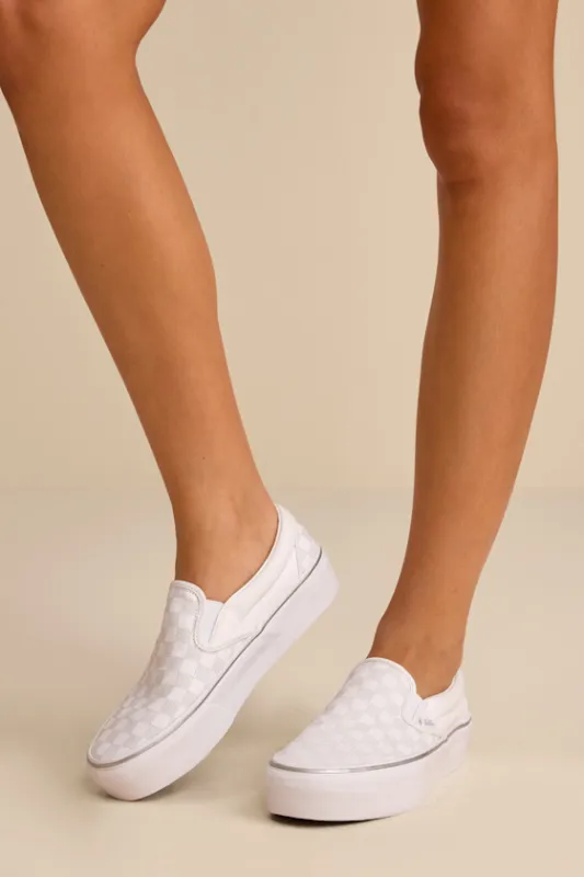 Classic Silver Metallic Checkerboard Slip-On Platform Sneakers sold by Lulus