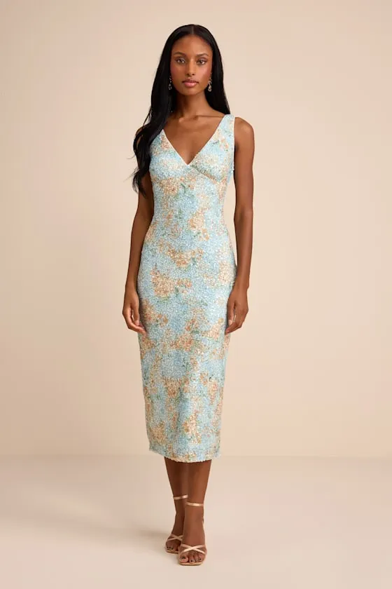 Renita Light Blue Floral Sequin Column Midi Dress sold by Lulus product image thumbnail 2