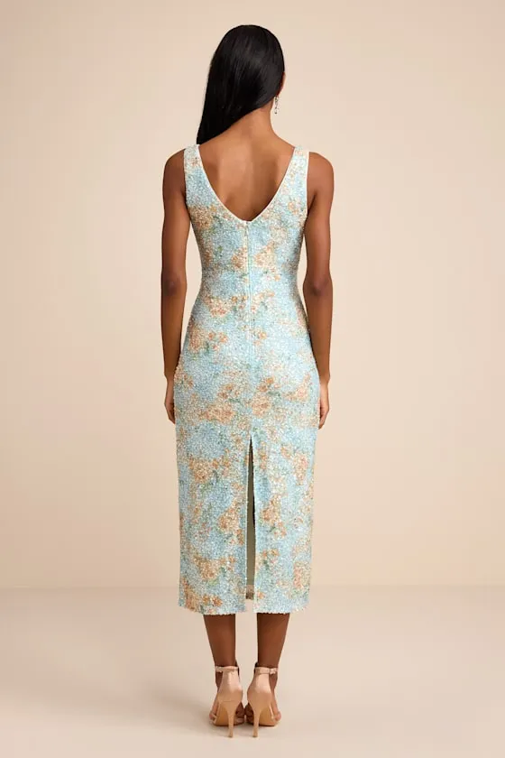 Renita Light Blue Floral Sequin Column Midi Dress sold by Lulus product image thumbnail 4