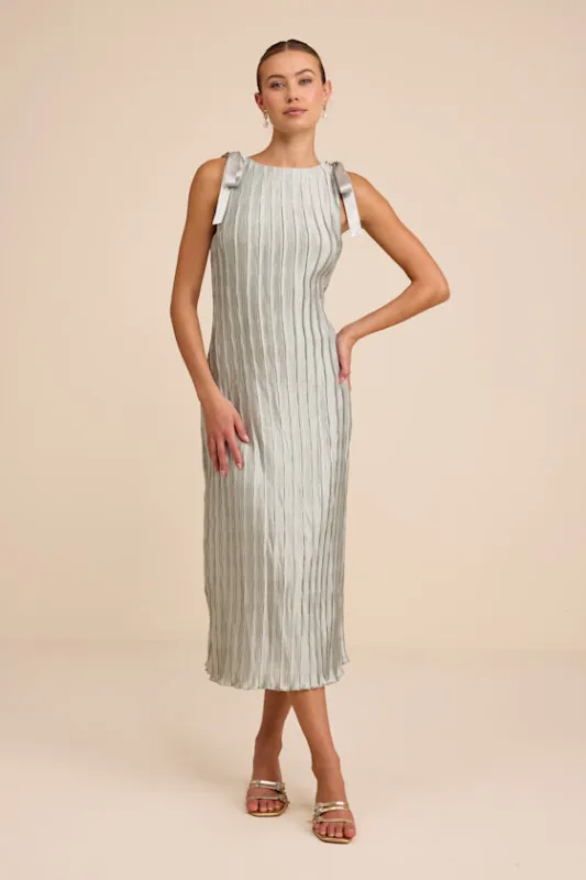 Nuala Sage Green Pleated Sleeveless Bow Midi Dress made by Lulus