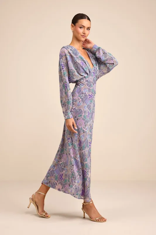 Azalea Purple Multi Floral Long Sleeve Midi Dress sold by Lulus