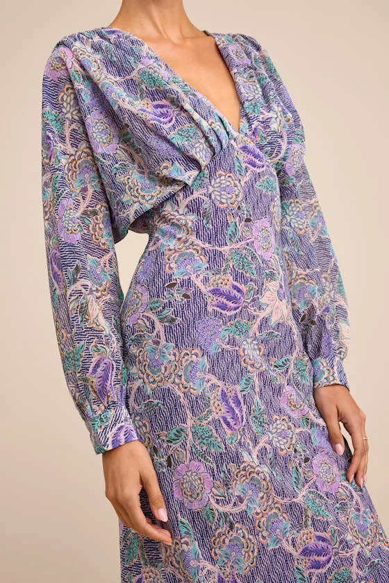 Azalea Purple Multi Floral Long Sleeve Midi Dress sold by Lulus product image thumbnail 3