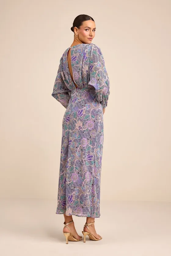 Azalea Purple Multi Floral Long Sleeve Midi Dress sold by Lulus product image thumbnail 4