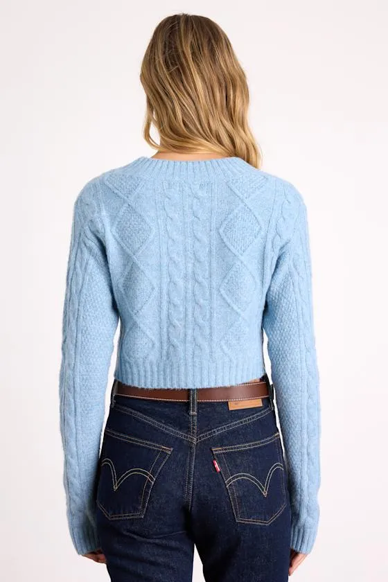 Kaia Blue Marled Cable Knit Cropped Cardigan sold by Lulus product image thumbnail 3