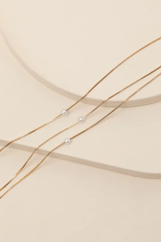 Melania Gold Pearl Layered Necklace sold by Lulus product image thumbnail 2