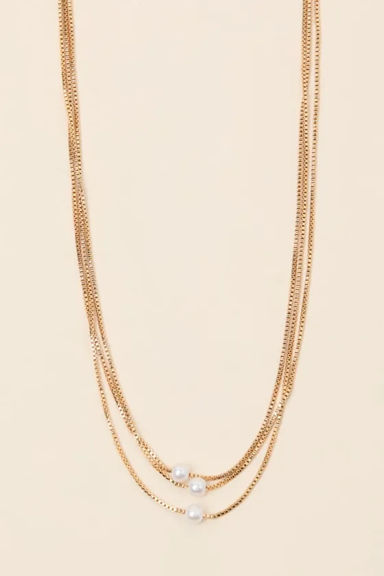 Melania Gold Pearl Layered Necklace sold by Lulus product image thumbnail 4