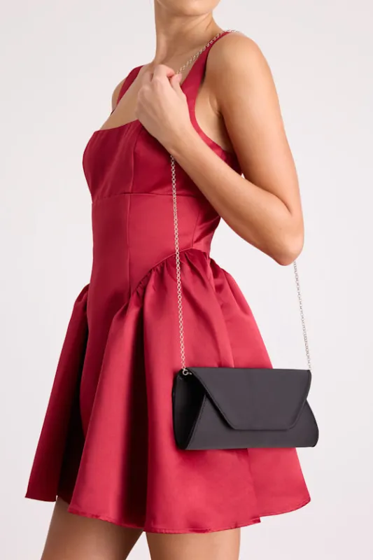 Adelae Black Satin Envelope Crossbody Clutch sold by Lulus
