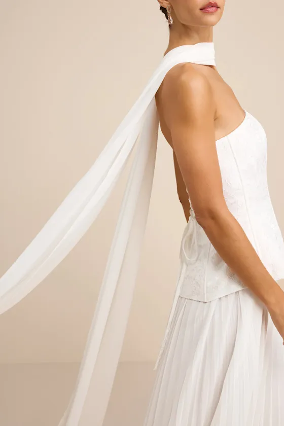 Eloise White Jacquard Pleated Maxi Dress and Scarf Set sold by Lulus product image thumbnail 3