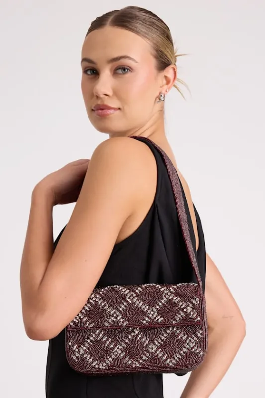 Sylvia Burgundy Beaded Rhinestone Shoulder Bag made by Lulus