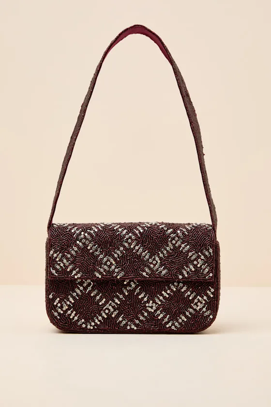 Sylvia Burgundy Beaded Rhinestone Shoulder Bag sold by Lulus product image thumbnail 2