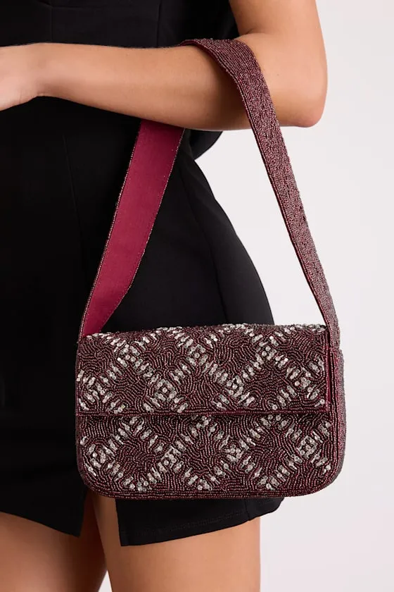 Sylvia Burgundy Beaded Rhinestone Shoulder Bag sold by Lulus product image thumbnail 3