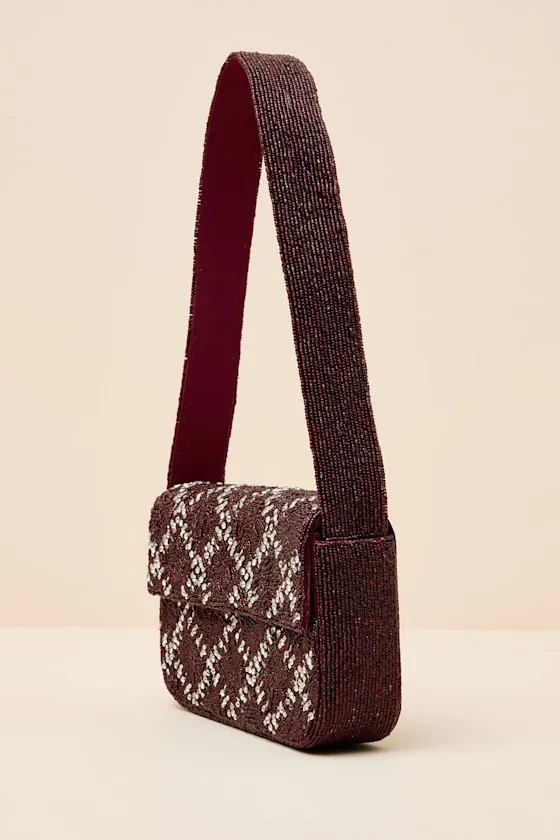 Sylvia Burgundy Beaded Rhinestone Shoulder Bag sold by Lulus product image thumbnail 4