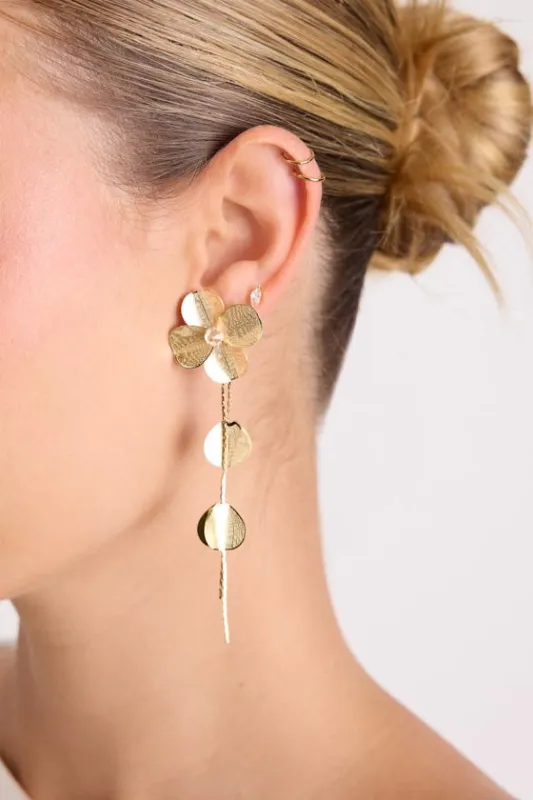Francis Gold Flower Chain Drop Earrings sold by Lulus