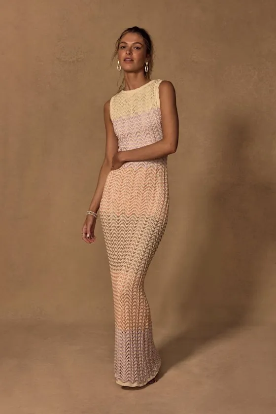 Kirsten Cream Multi Crochet Backless Maxi Dress sold by Lulus product image thumbnail 2