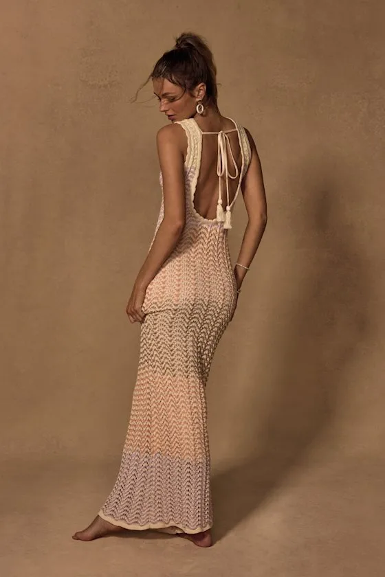 Kirsten Cream Multi Crochet Backless Maxi Dress sold by Lulus product image thumbnail 4
