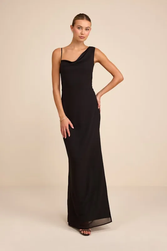 Vienta Black Chiffon Asymmetrical Maxi Dress sold by Lulus