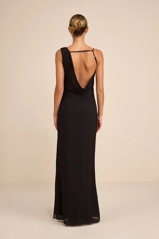 Vienta Black Chiffon Asymmetrical Maxi Dress sold by Lulus product image thumbnail 3