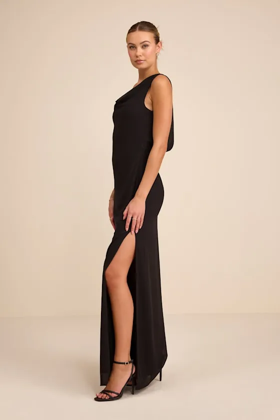 Vienta Black Chiffon Asymmetrical Maxi Dress sold by Lulus product image thumbnail 4