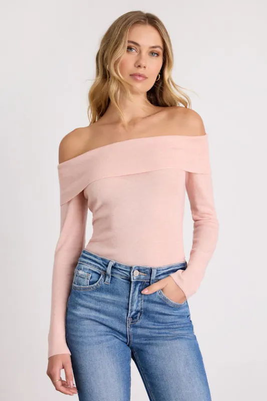 Malina Blush Pink Off-the-Shoulder Sweater Top sold by Lulus