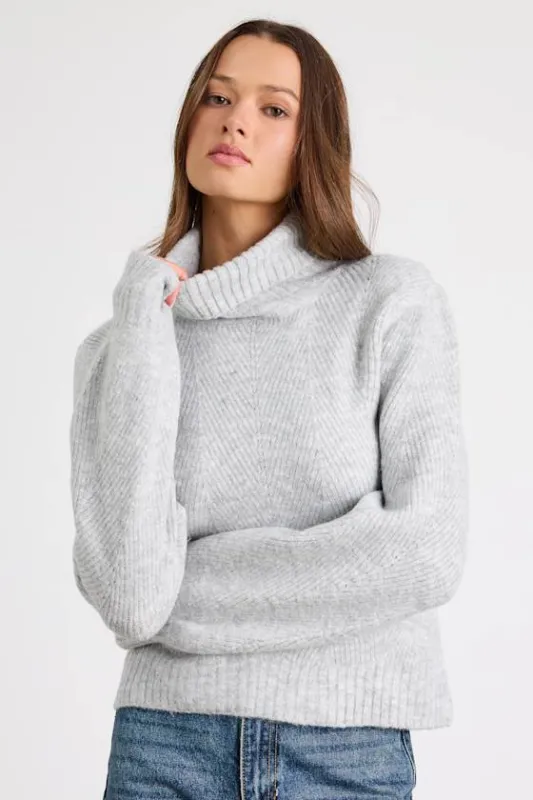 Meet Cozy Heather Grey Knit Long Sleeve Turtleneck Sweater sold by Lulus