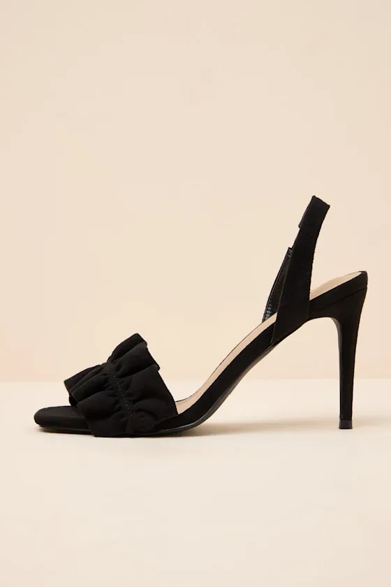 Rosa Black Suede Ruched High Heel Slingback Sandals sold by Lulus