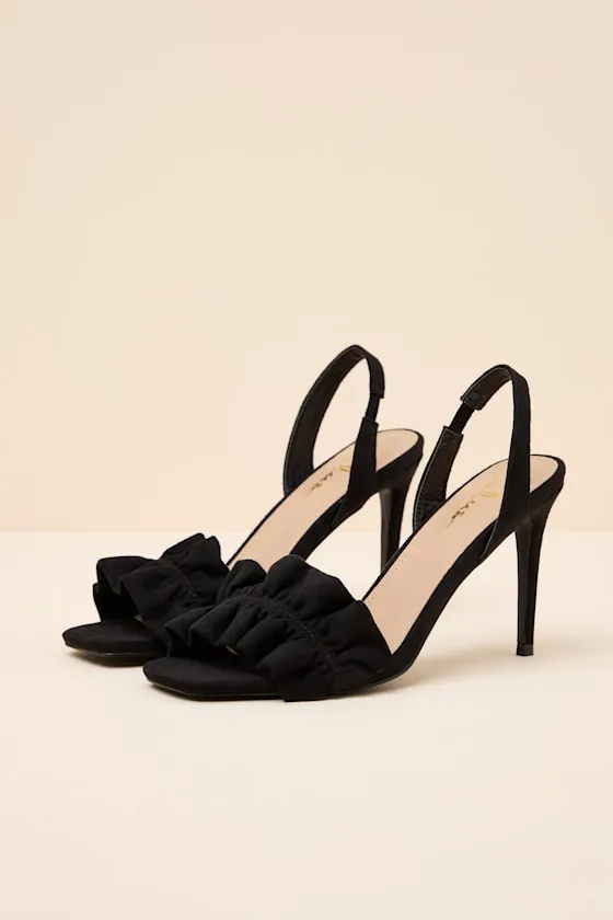Rosa Black Suede Ruched High Heel Slingback Sandals sold by Lulus product image thumbnail 3