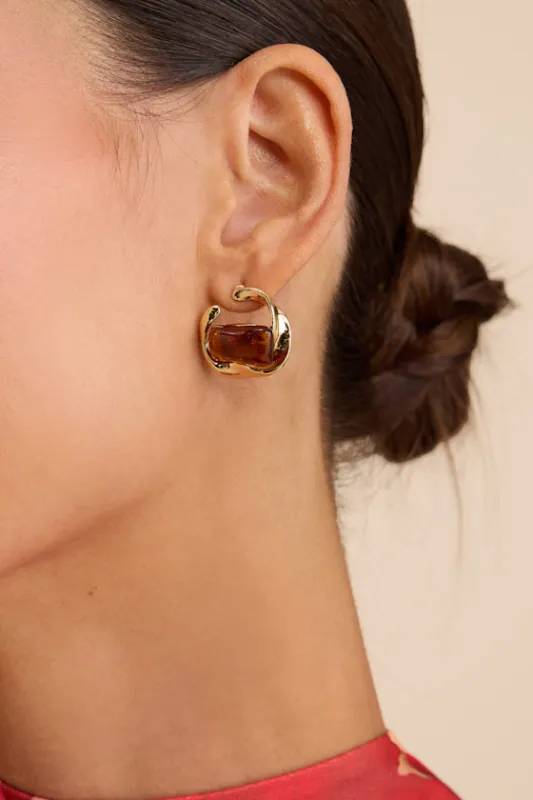 Stallone Brown and Gold Stone Stud Earrings sold by Lulus