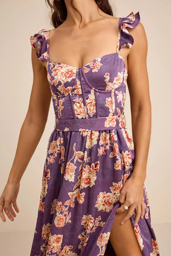 Sweet Like Sangria Purple Floral Ruffled Bustier Midi Dress sold by Lulus product image thumbnail 3