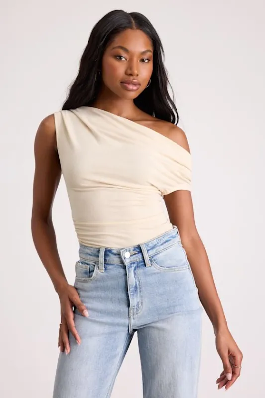 Expert Poise Ivory Ruched One-Shoulder Top made by Lulus