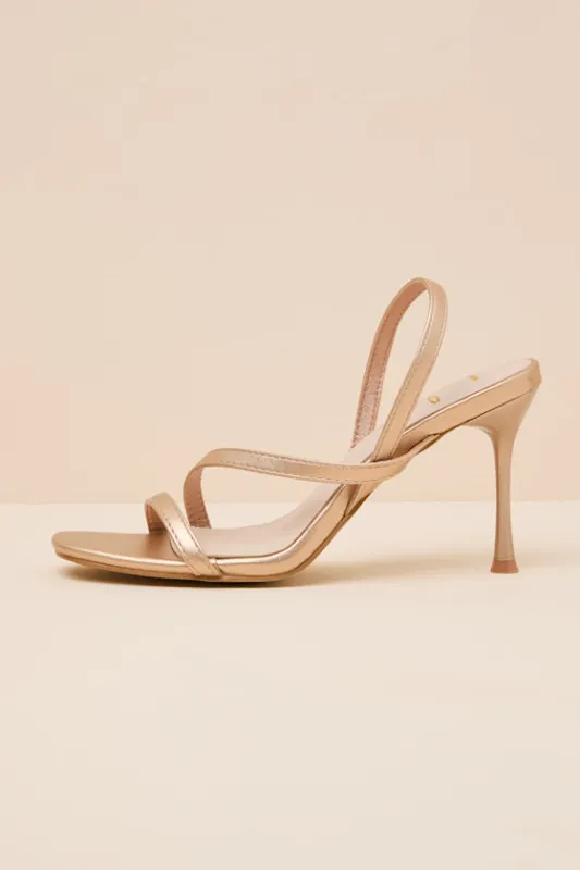 Leigh Champagne Gold Strappy High Heel Sandals sold by Lulus