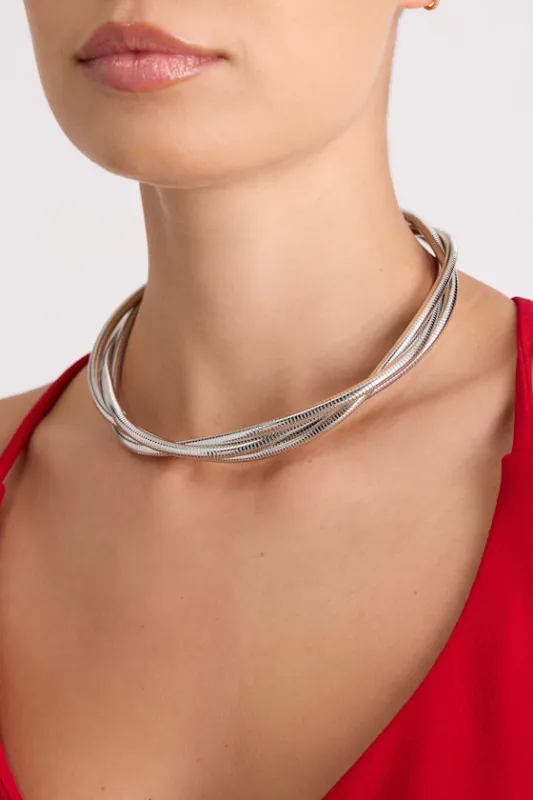 Mallari Silver Snake Chain Layered Necklace sold by Lulus