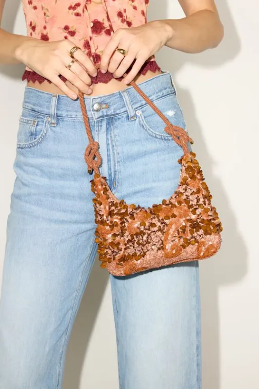 Aeris Bronze Sequin Beaded Shoulder Bag sold by Lulus