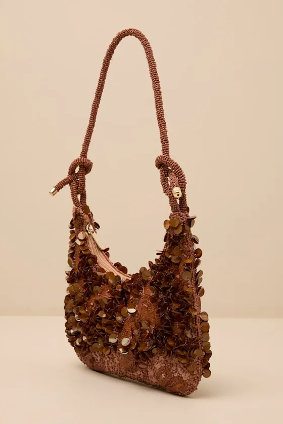 Aeris Bronze Sequin Beaded Shoulder Bag sold by Lulus product image thumbnail 4