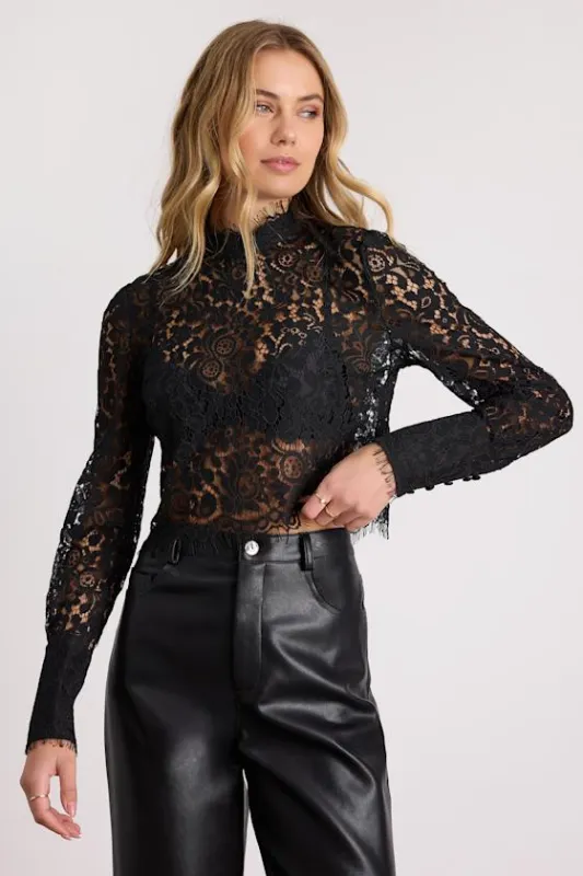 Celita Black Sheer Eyelash Lace Long Sleeve Crop Top sold by Lulus