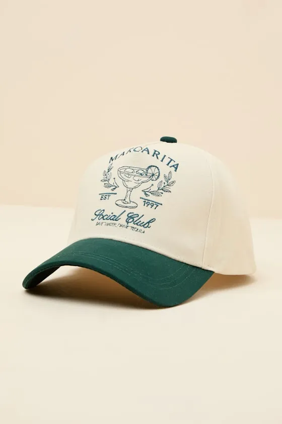 Margarita Social Club Ivory and Green Embroidered Dad Hat sold by Lulus product image thumbnail 2