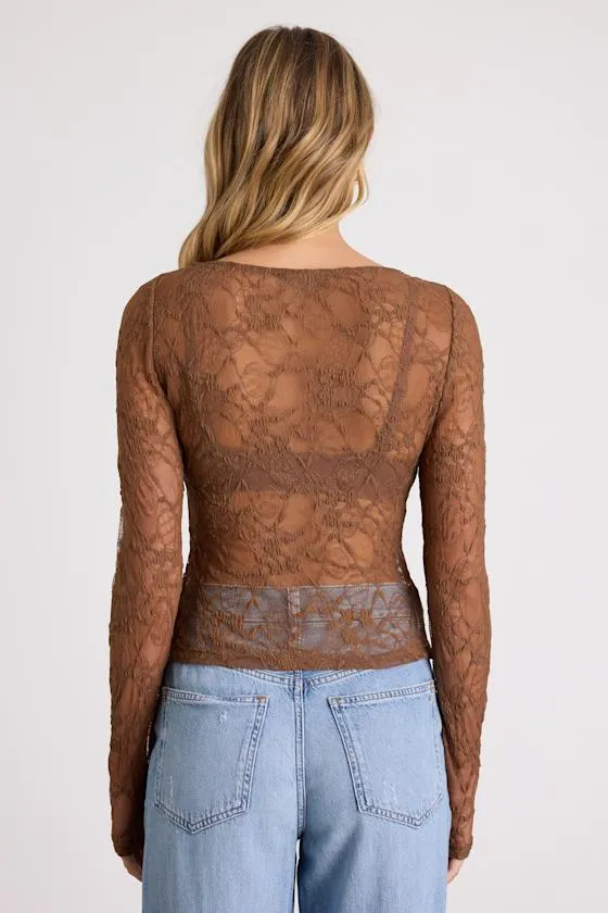 Hunter Light Brown Sheer Lace Long Sleeve Top sold by Lulus product image thumbnail 3