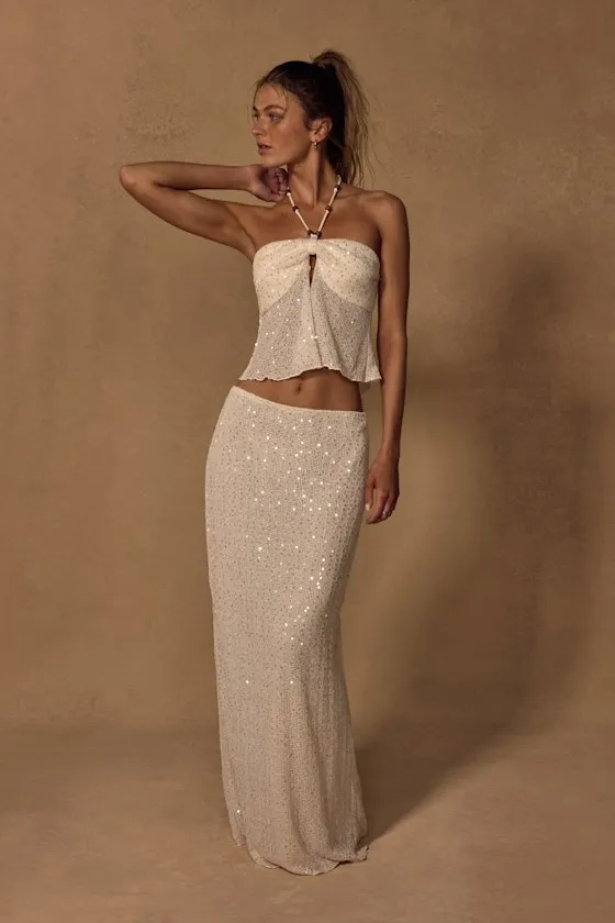 Malita Cream Crochet Sequin Halter Top sold by Lulus product image thumbnail 4