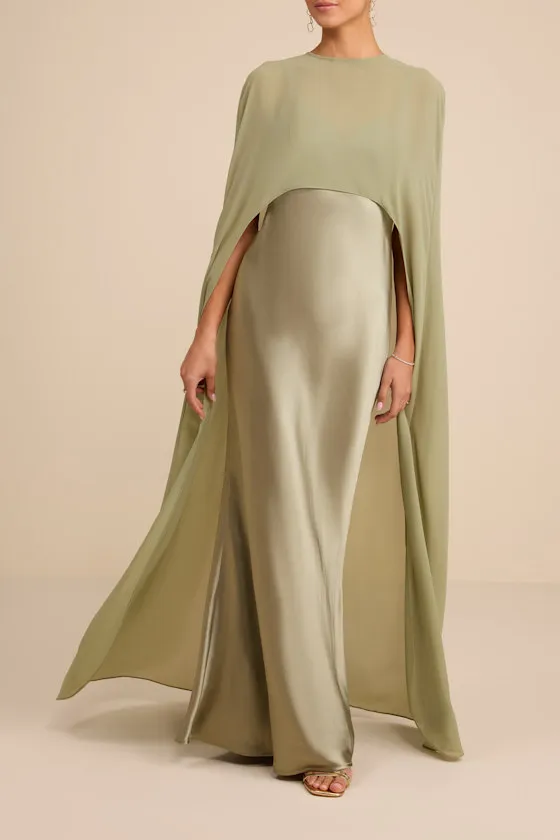 Cavana Sage Satin Cape Maxi Dress sold by Lulus product image thumbnail 2