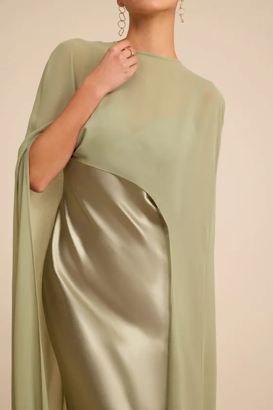 Cavana Sage Satin Cape Maxi Dress sold by Lulus product image thumbnail 3
