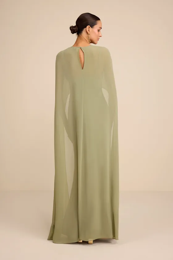 Cavana Sage Satin Cape Maxi Dress sold by Lulus product image thumbnail 4