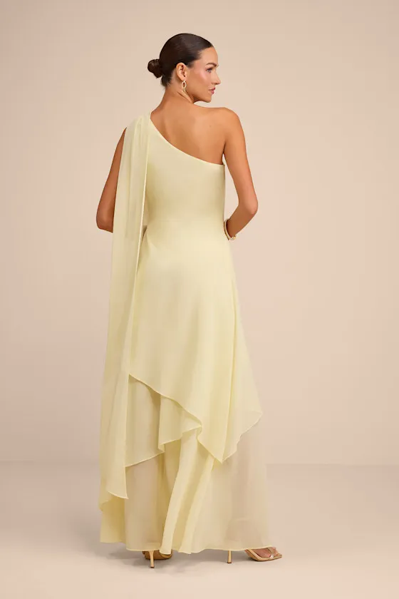 Camellia Light Yellow One-Shoulder Bow Maxi Dress sold by Lulus product image thumbnail 4