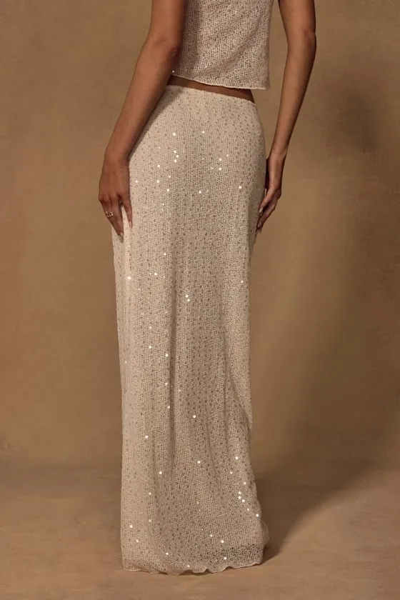 Malita Cream Crochet Sequin Low-Rise Maxi Skirt sold by Lulus product image thumbnail 3
