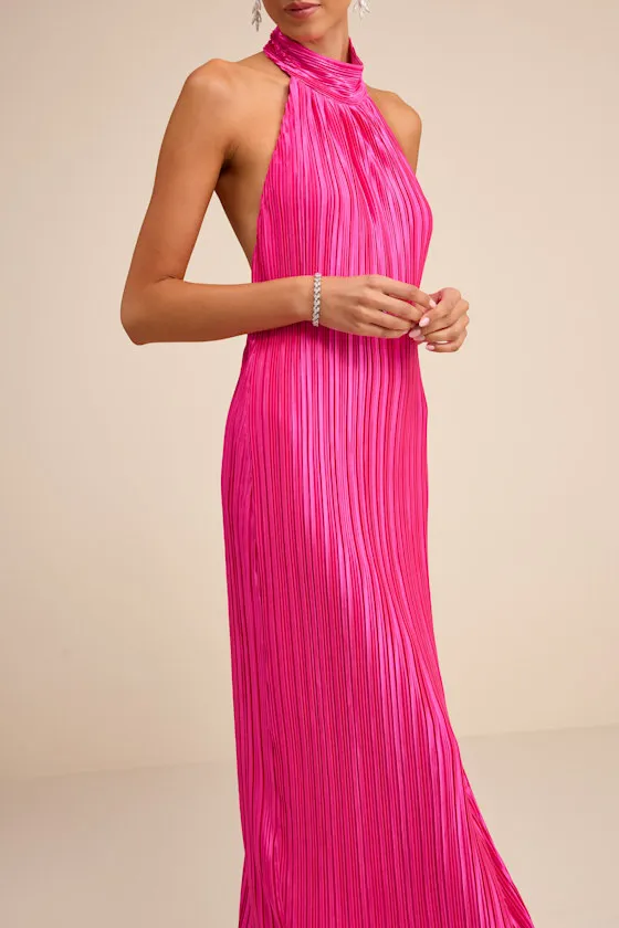 Gwenny Hot Pink Satin Plisse Maxi Dress sold by Lulus product image thumbnail 2