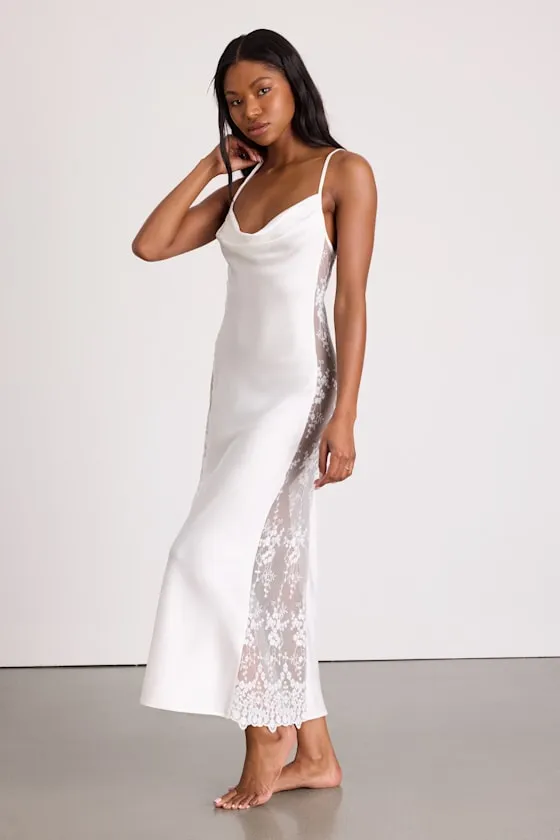 Rosalie Ivory Satin Tie-Back Maxi Lingerie Slip sold by Lulus