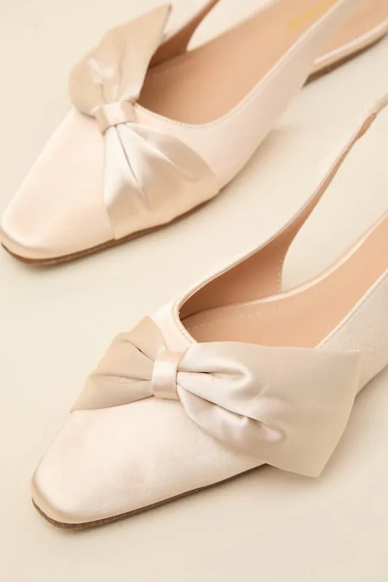 Kyleigh Champagne Satin Bow Slingback Flats sold by Lulus product image thumbnail 3