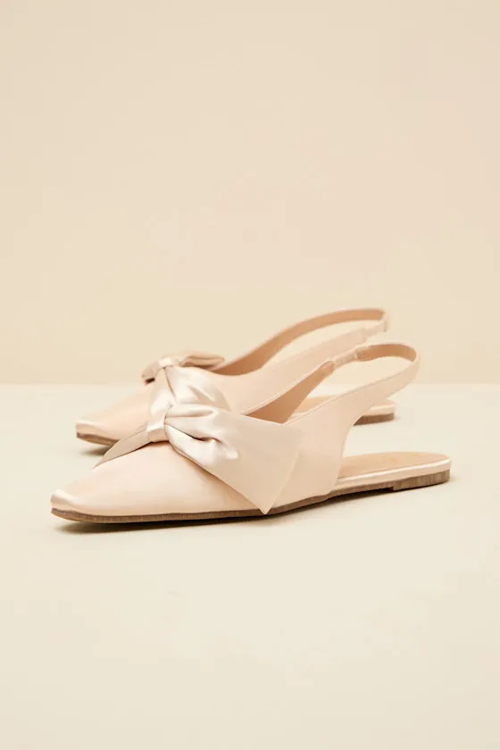 Kyleigh Champagne Satin Bow Slingback Flats sold by Lulus product image thumbnail 4