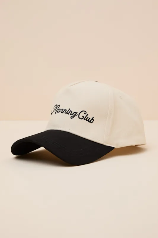 Slow Morning Club Ivory and Black Embroidered Dad Hat sold by Lulus