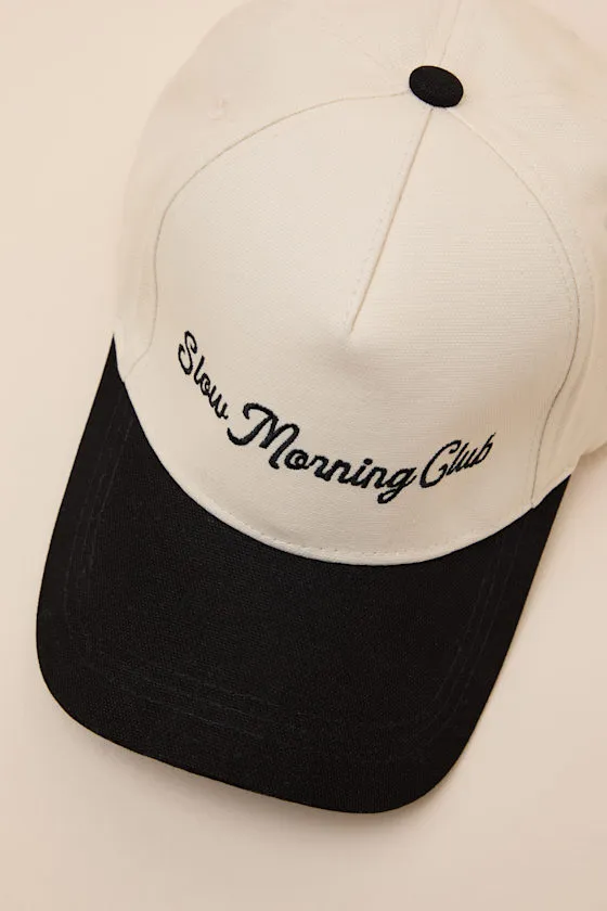 Slow Morning Club Ivory and Black Embroidered Dad Hat sold by Lulus product image thumbnail 2
