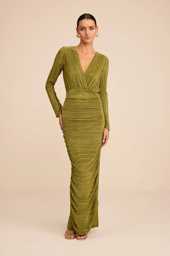 Seren Olive Green Plisse Surplice Maxi Dress sold by Lulus product image thumbnail 2