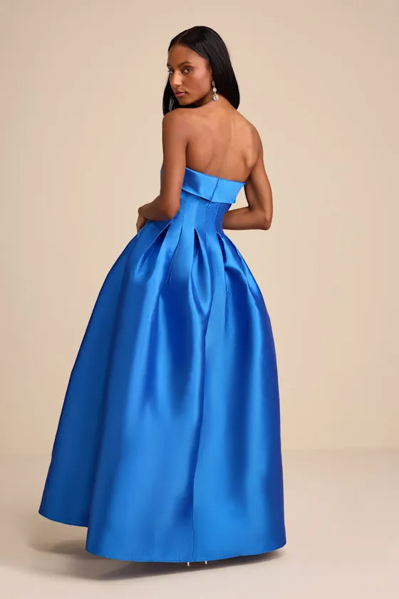 Novalie Blue Taffeta Pleated Strapless A-Line Maxi Dress sold by Lulus product image thumbnail 4